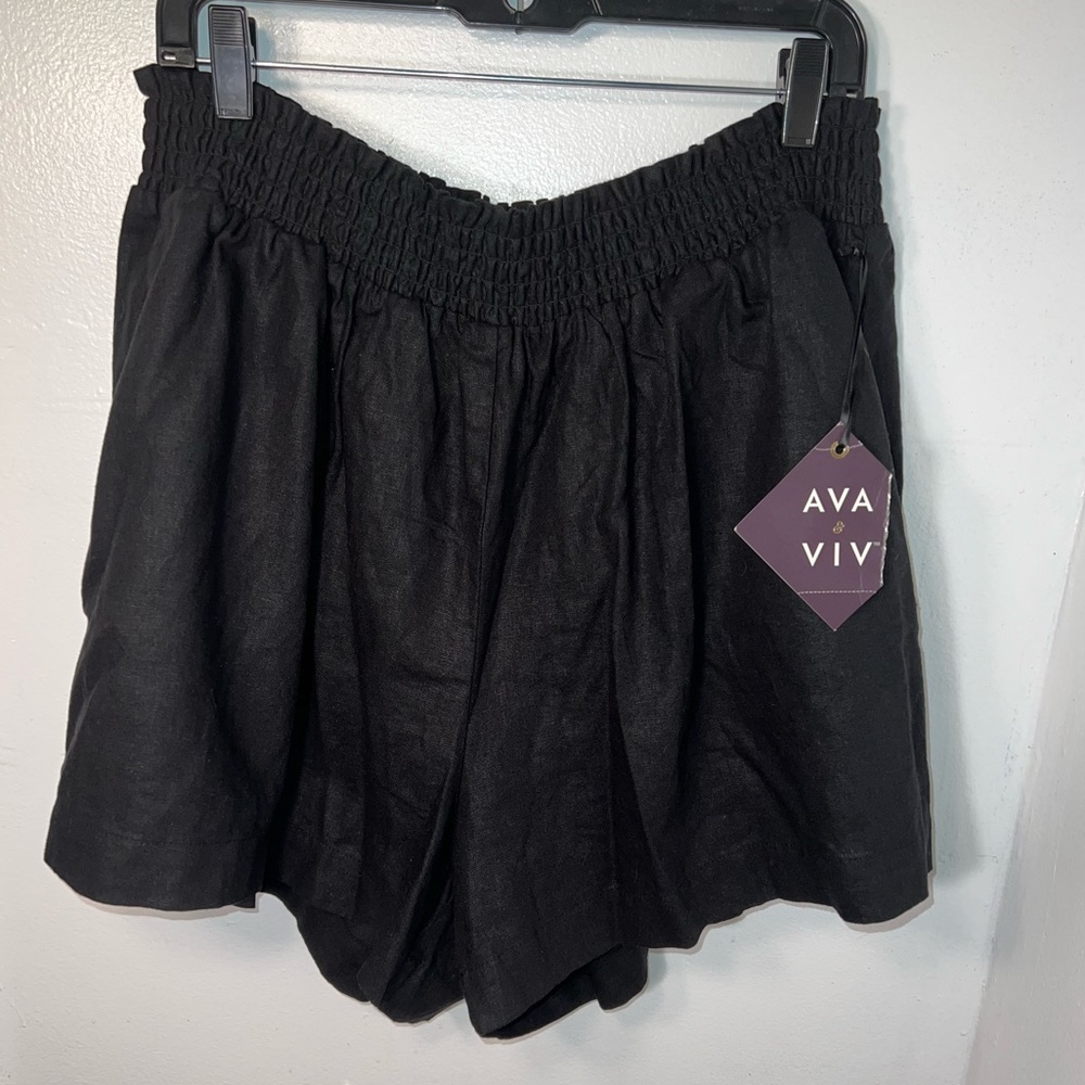 Ava&Viv, NWT, 2X, Black linen blend, elastic high waist, 2pocket,soft pleated